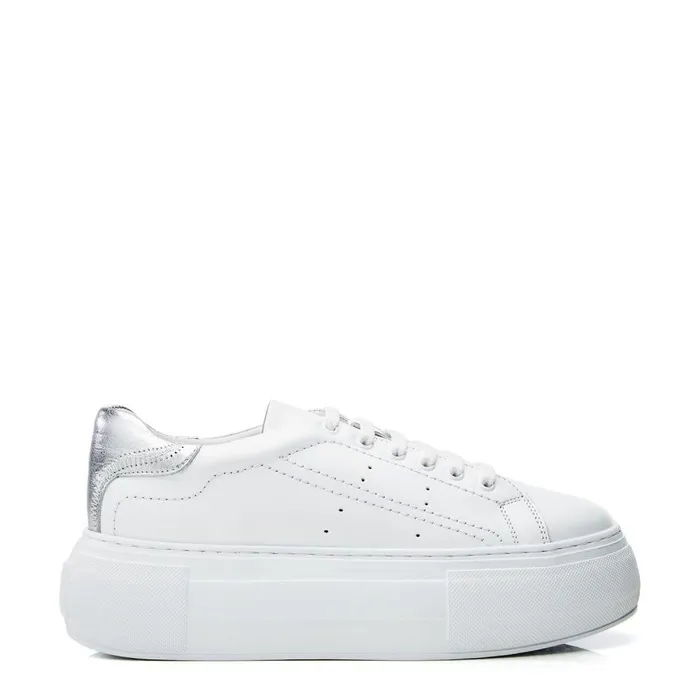 Women Moda In Pelle Platform Trainers Bsoleful BKendri White 8211 Silver Leather
