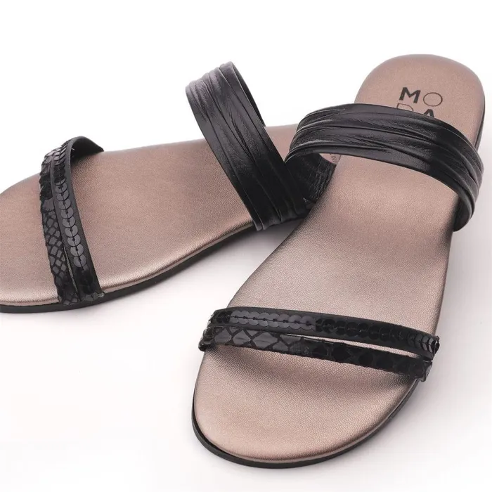 Women Moda In Pelle Slider Sandals Lari Black Leather