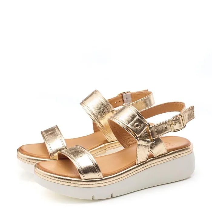 Women Moda In Pelle Wedge Sandals Nelly Gold Leather Women Moda In Pelle Wedge Sandals Nelly Gold Leather
