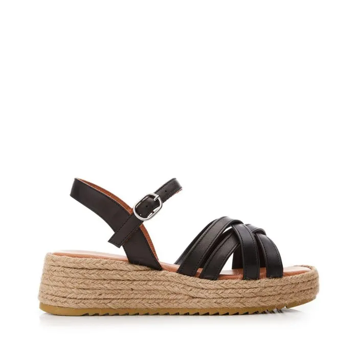 Women Moda In Pelle Wedge Sandals Sh Abrielle Black Leather