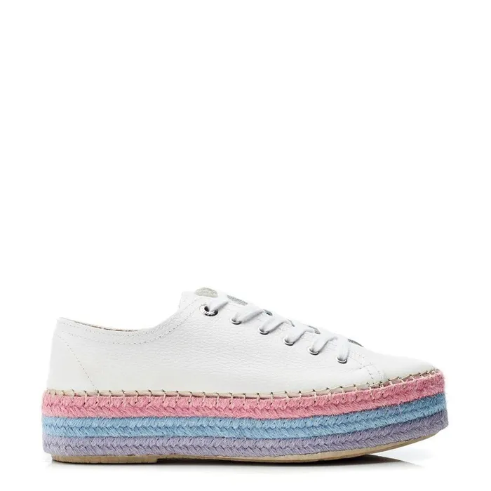 Women Moda In Pelle White Trainers Braidee White 8211 Lilac Leather