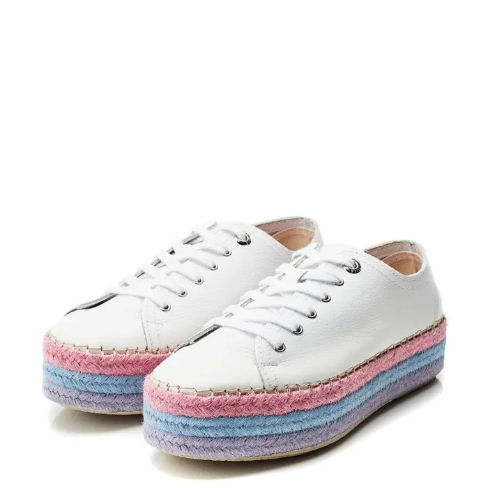 Women Moda In Pelle White Trainers Braidee White 8211 Lilac Leather