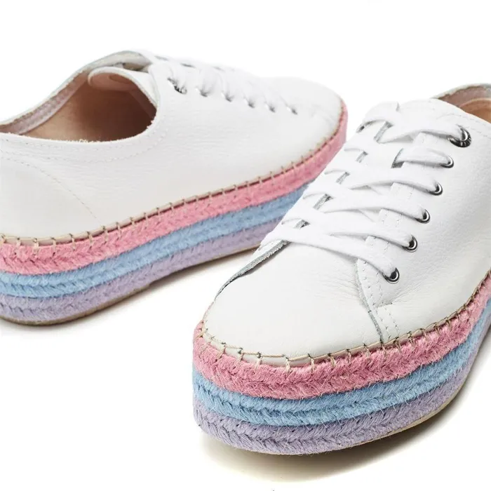 Women Moda In Pelle White Trainers Braidee White 8211 Lilac Leather