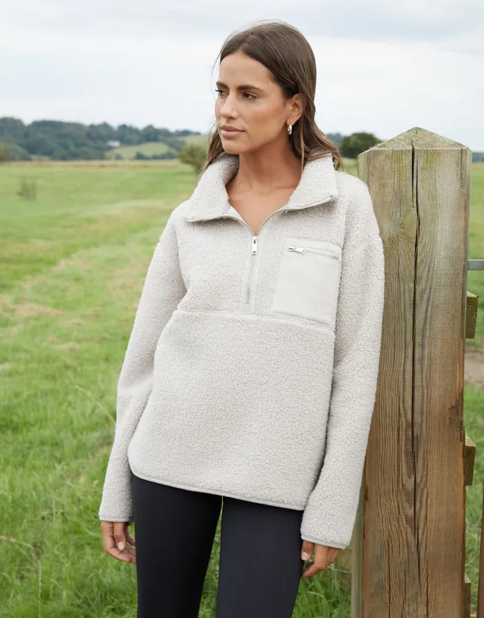 Women Mushroom Half Zip Borg Fleece Threadbare Jackets
