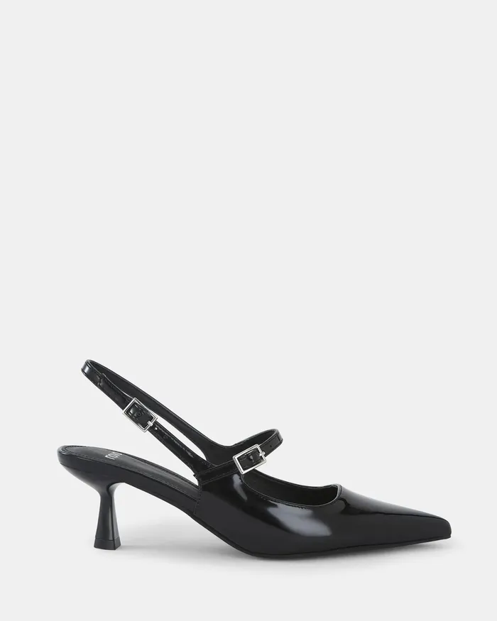 Women NOVO Shoes ISPRA Black Patent Closed Toe Heels Party
