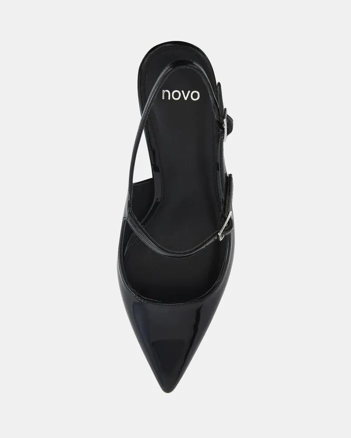 Women NOVO Shoes ISPRA Black Patent Closed Toe Heels Party