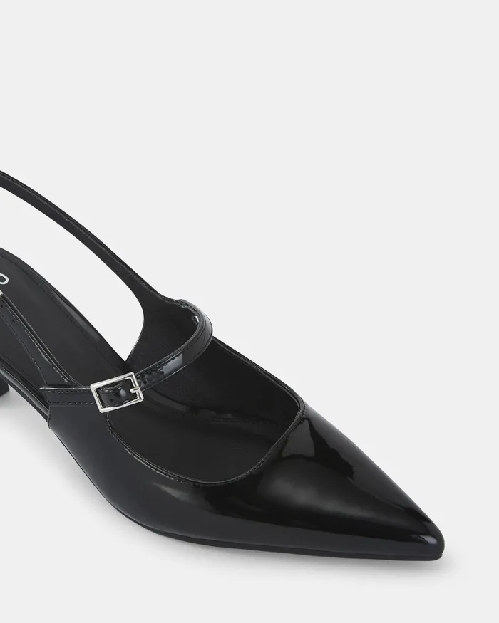Women NOVO Shoes ISPRA Black Patent Closed Toe Heels Party