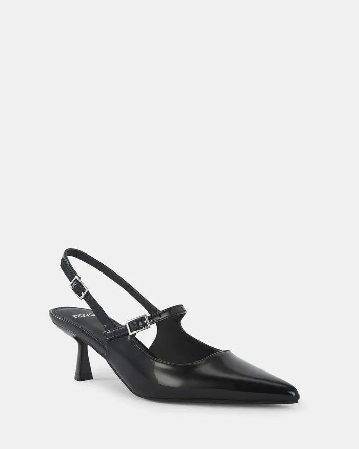 Women NOVO Shoes ISPRA Black Patent Closed Toe Heels Party