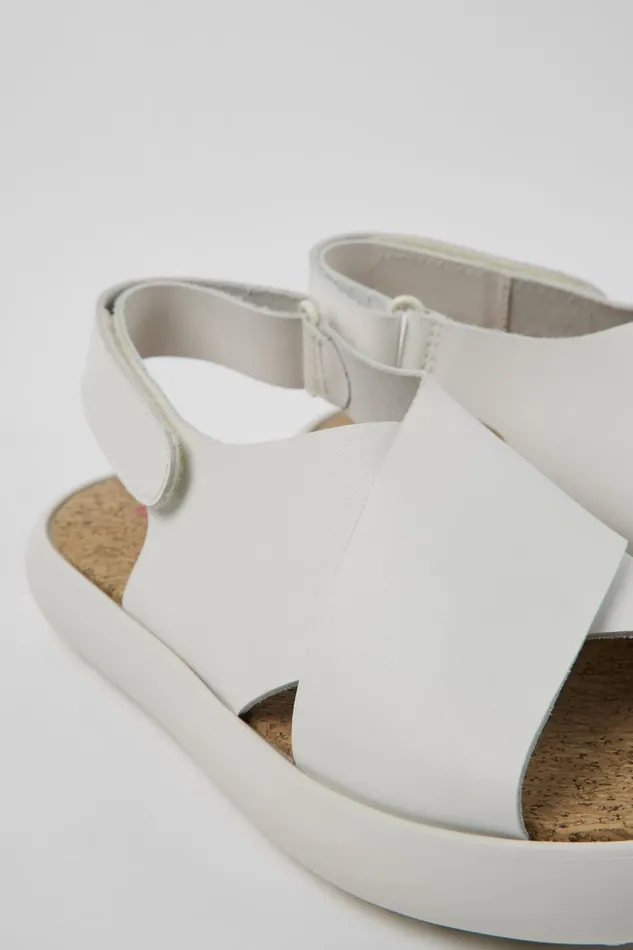 Women Pelotas Flota White Leather Sandals Camper Flat Shoes