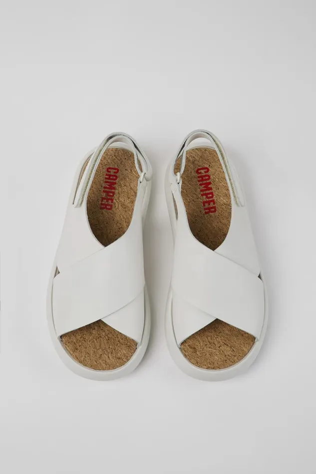 Women Pelotas Flota White Leather Sandals Camper Flat Shoes