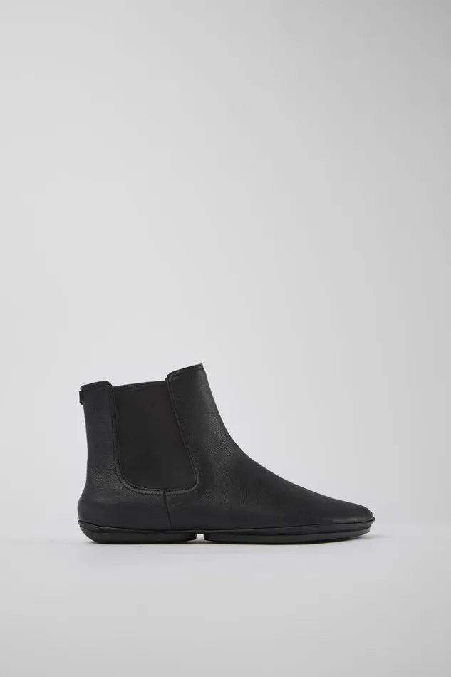 Women Right Black Leather Boots Camper Ankle Boots