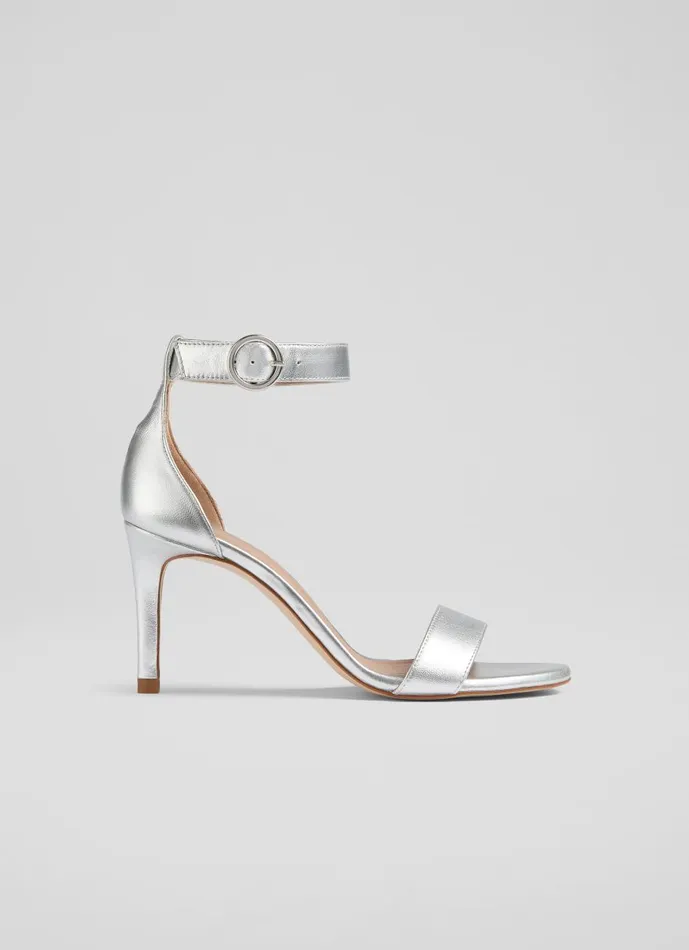 Women Sandals LKBennett Ivy Silver Leather Single Strap Sandals Silver