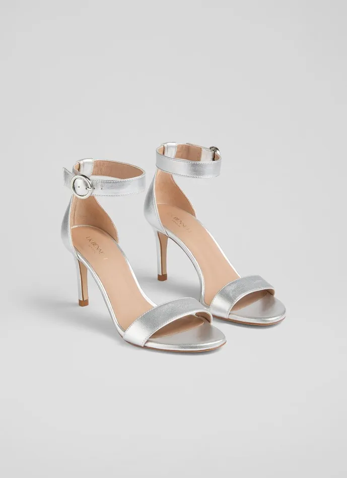 Women Sandals LKBennett Ivy Silver Leather Single Strap Sandals Silver Women Sandals LKBennett Ivy Silver Leather Single Strap Sandals Silver