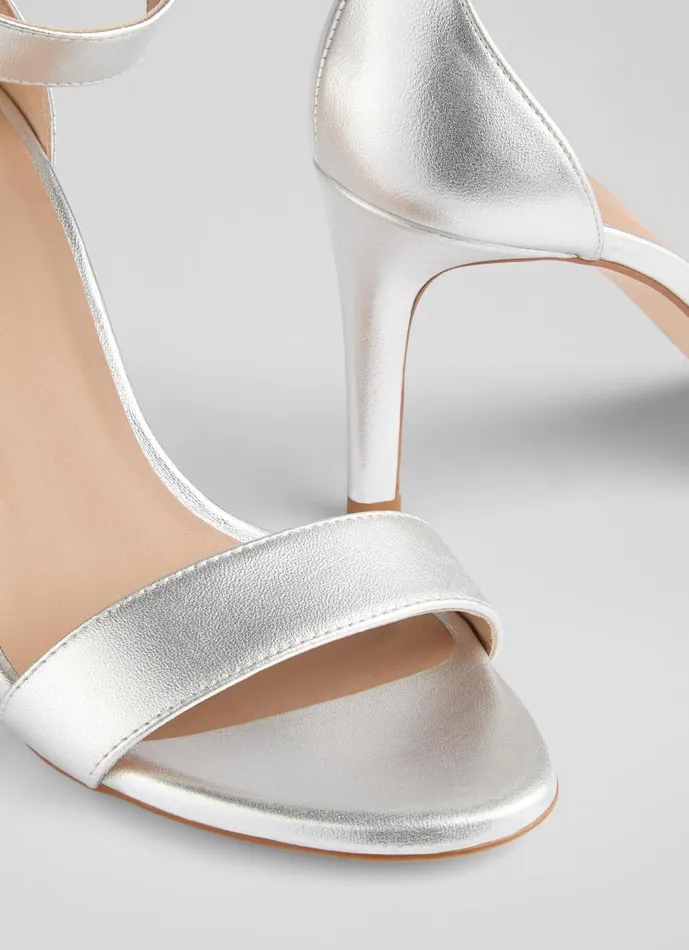 Women Sandals LKBennett Ivy Silver Leather Single Strap Sandals Silver Women Sandals LKBennett Ivy Silver Leather Single Strap Sandals Silver