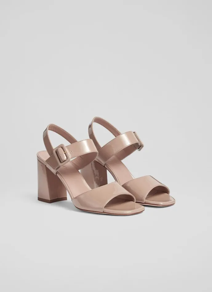 Women Sandals LKBennett Rae Beige Patent Leather Large Buckle Sandals Nude Women Sandals LKBennett Rae Beige Patent Leather Large Buckle Sandals Nude