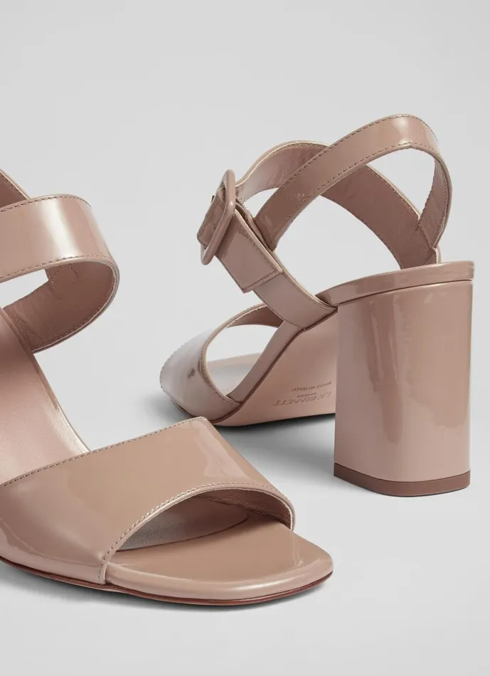 Women Sandals LKBennett Rae Beige Patent Leather Large Buckle Sandals Nude Women Sandals LKBennett Rae Beige Patent Leather Large Buckle Sandals Nude