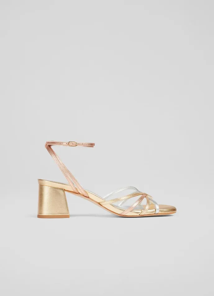 Women Sandals LKBennett Starlet Gold Metallic Strappy Sandals Silver Gold