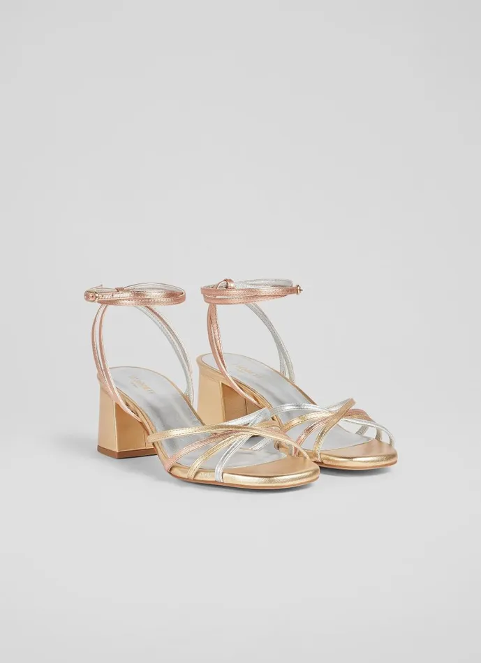 Women Sandals LKBennett Starlet Gold Metallic Strappy Sandals Silver Gold Women Sandals LKBennett Starlet Gold Metallic Strappy Sandals Silver Gold