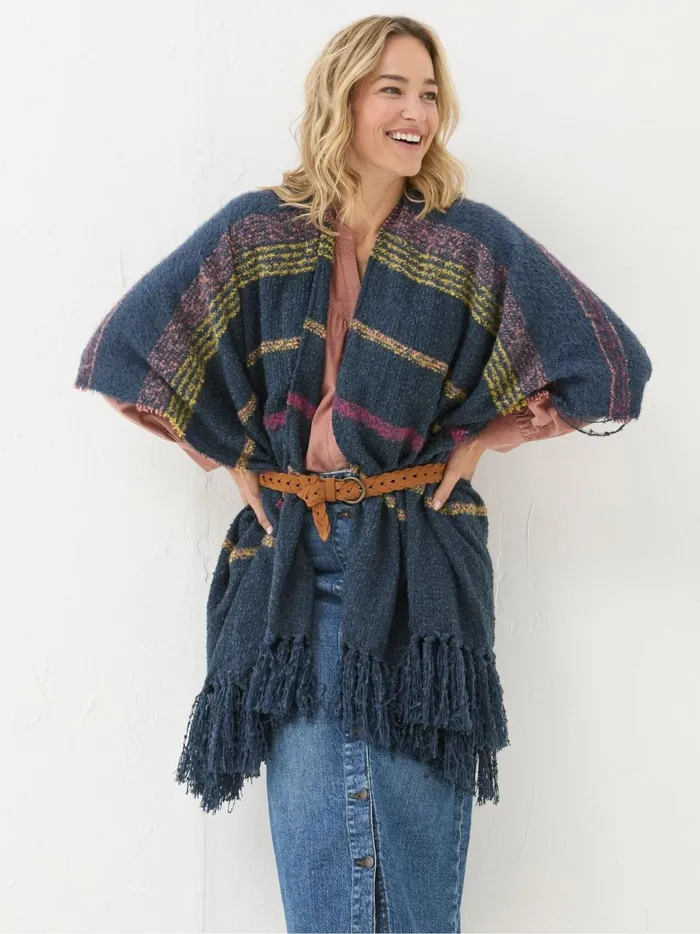 Women Scarves Fat Face Navy Stripe Boucle Cape Scarf