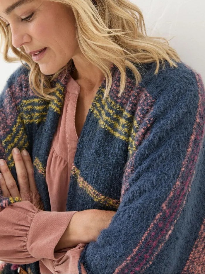 Women Scarves Fat Face Navy Stripe Boucle Cape Scarf