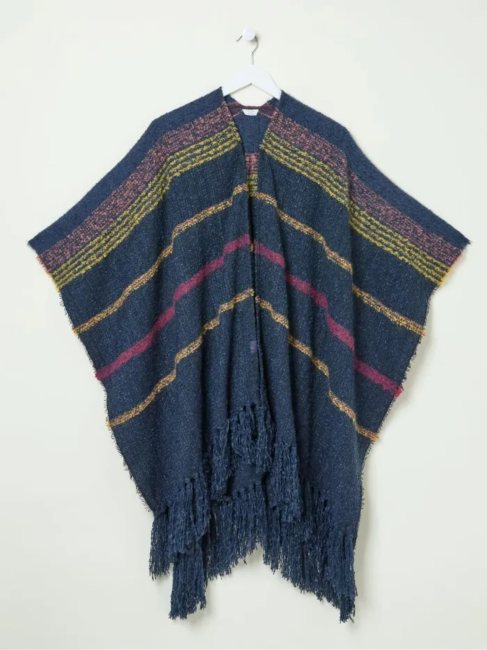 Women Scarves Fat Face Navy Stripe Boucle Cape Scarf