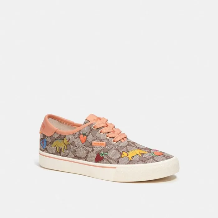Women Sneakers Coach Coach X Observed By Us Skate Lace Up Sneaker In Signature Jacquard Oakfaded Orange