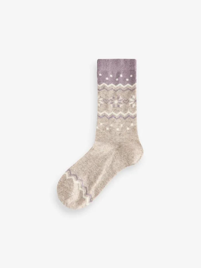 Women Socks and Tights Fat Face Grey Cashmere Blend Fairisle Socks