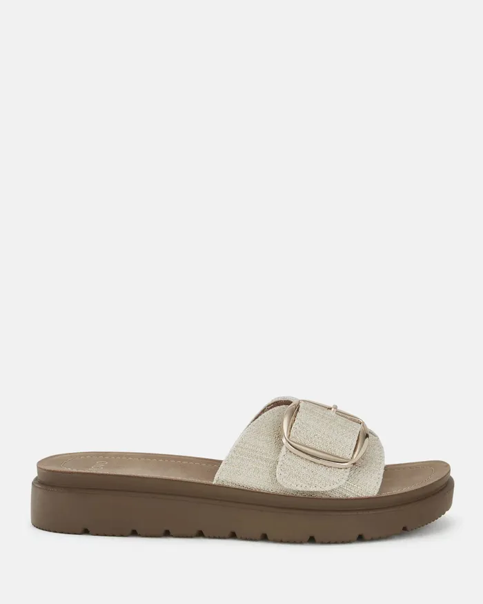 Women STORI METALLIC LINEN Flatform Slides NOVO Shoes