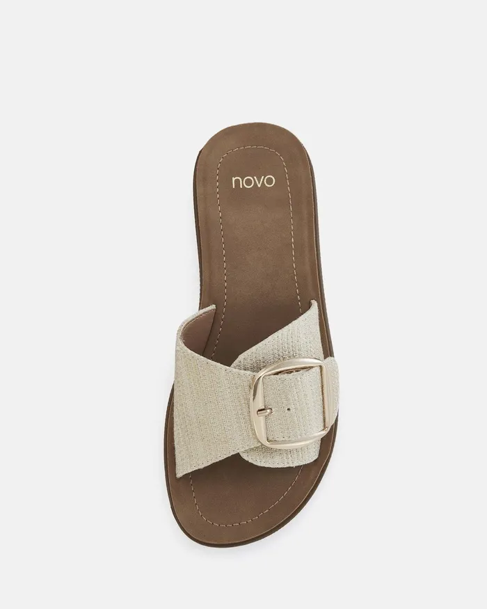 Women STORI METALLIC LINEN Flatform Slides NOVO Shoes