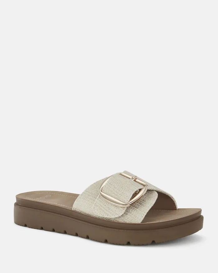 Women STORI METALLIC LINEN Flatform Slides NOVO Shoes
