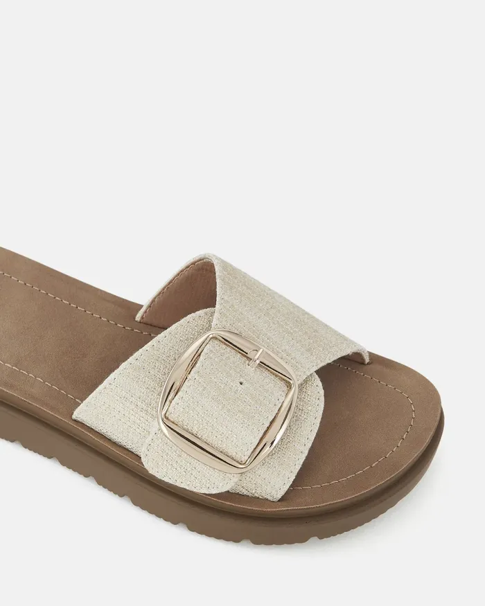 Women STORI METALLIC LINEN Flatform Slides NOVO Shoes