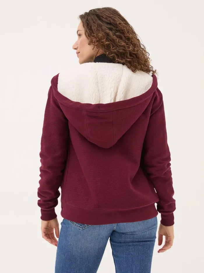 Women Sweatshirts and Hoodies Fat Face Amy Dark Red Textured Borg Lined Zip Through Hoodie