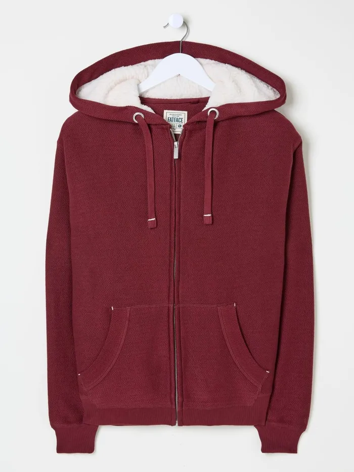 Women Sweatshirts and Hoodies Fat Face Amy Dark Red Textured Borg Lined Zip Through Hoodie
