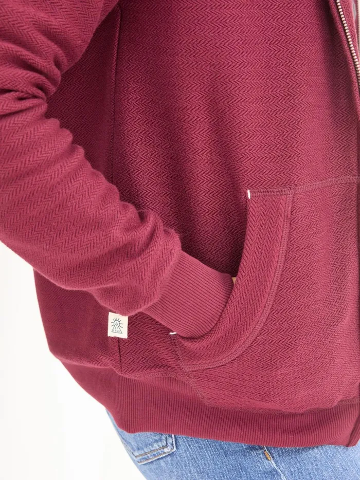 Women Sweatshirts and Hoodies Fat Face Amy Dark Red Textured Borg Lined Zip Through Hoodie