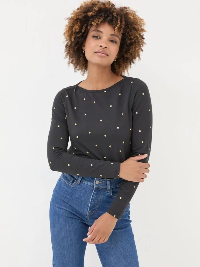 Women Tops and TShirts Fat Face Black Bree Spot Top