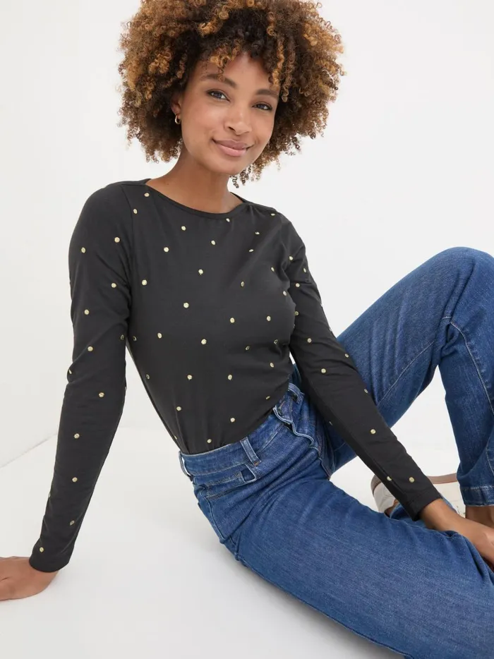 Women Tops and TShirts Fat Face Black Bree Spot Top