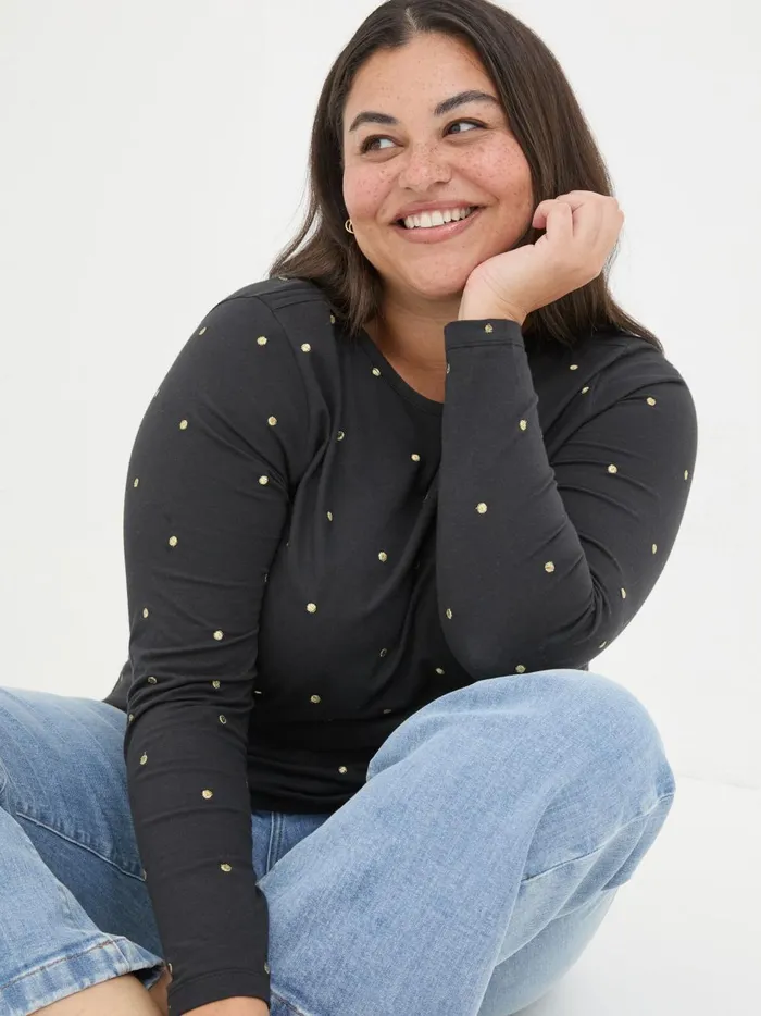 Women Tops and TShirts Fat Face Black Bree Spot Top