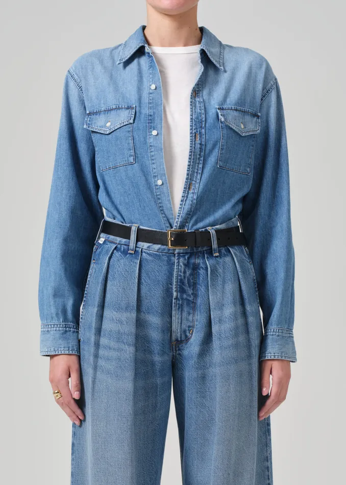 Women Tops Citizens Of Humanity Baby Shay Cropped Shirt In Carolina Blue