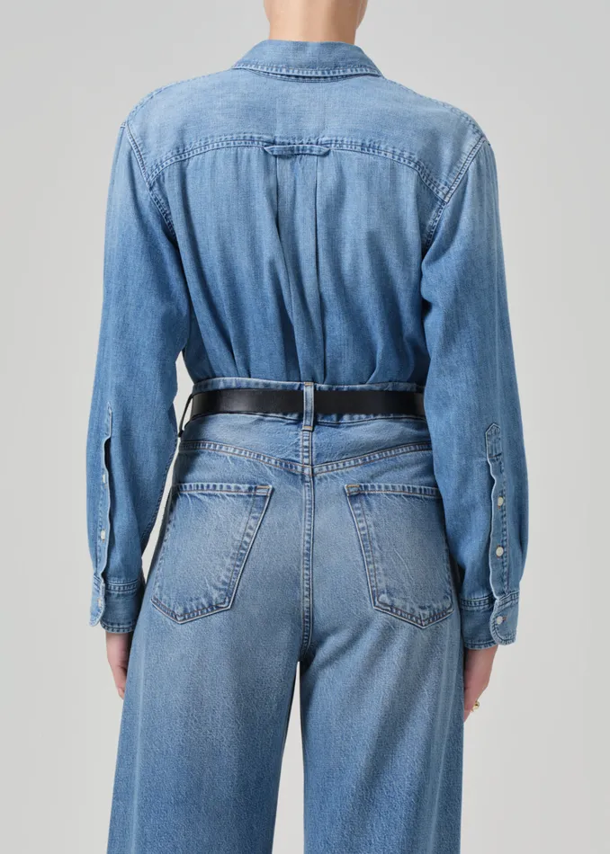 Women Tops Citizens Of Humanity Baby Shay Cropped Shirt In Carolina Blue