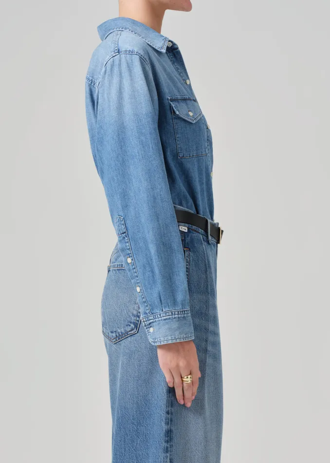 Women Tops Citizens Of Humanity Baby Shay Cropped Shirt In Carolina Blue