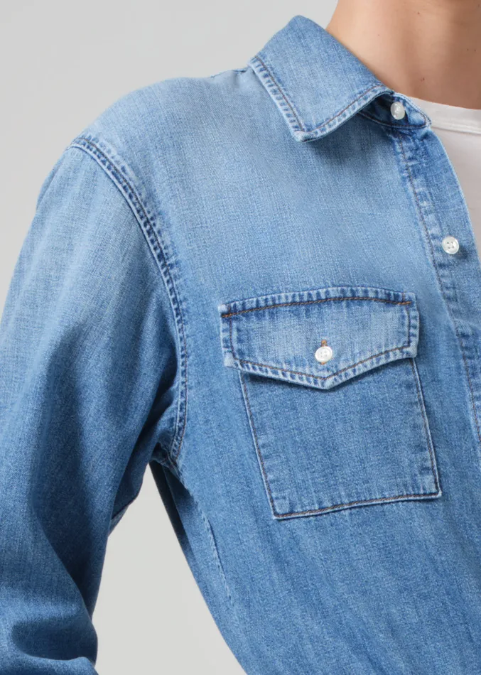 Women Tops Citizens Of Humanity Baby Shay Cropped Shirt In Carolina Blue