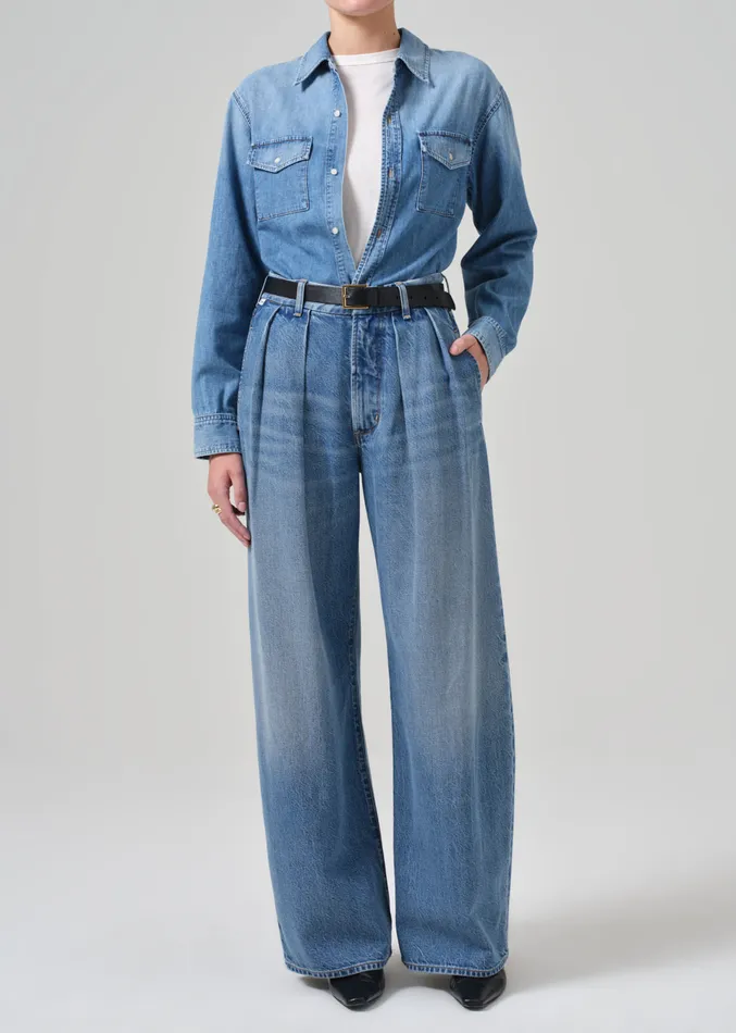 Women Tops Citizens Of Humanity Baby Shay Cropped Shirt In Carolina Blue