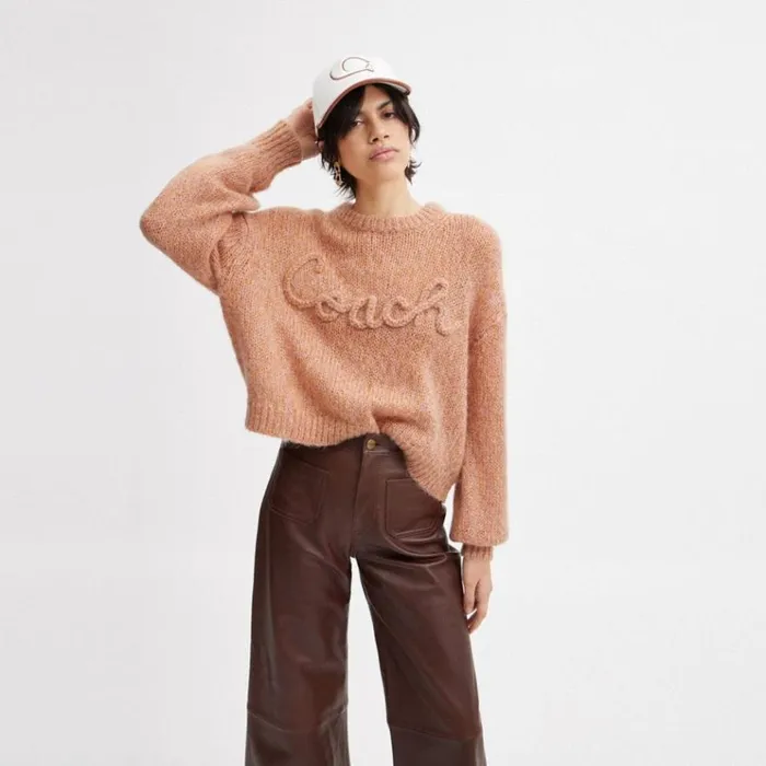 Women Tops Coach Tonal Braided Seasonal Sweater Pinkmulti
