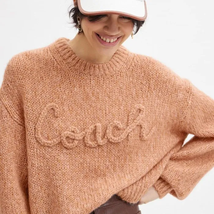 Women Tops Coach Tonal Braided Seasonal Sweater Pinkmulti
