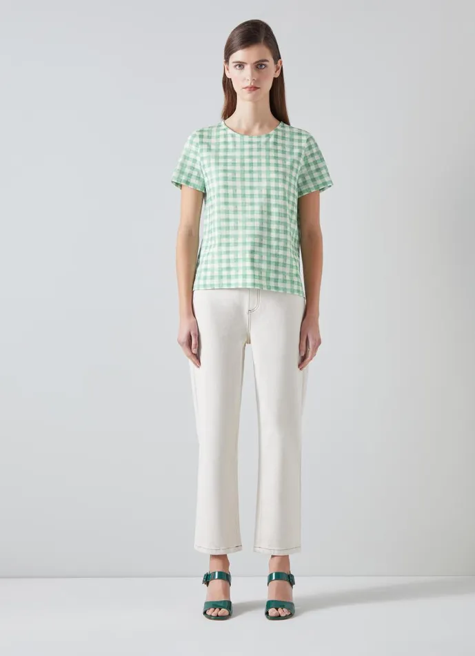 Women Tops LKBennett Calder Gingham Check Organic Cotton TShirt Cream Women Tops LKBennett Calder Gingham Check Organic Cotton TShirt Cream