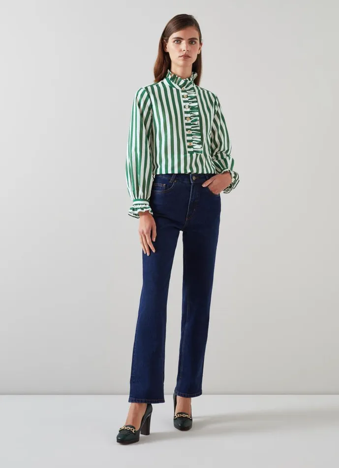 Women Tops LKBennett Camille Green And White Stripe CottonSilk Blend Shirt Green White Women Tops LKBennett Camille Green And White Stripe CottonSilk Blend Shirt Green White