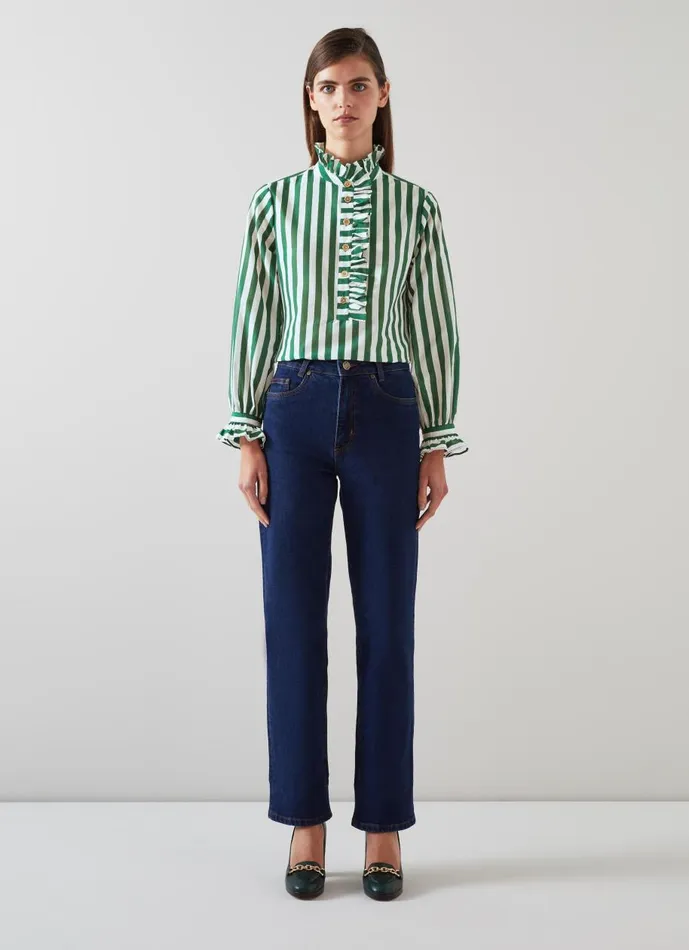 Women Tops LKBennett Camille Green And White Stripe CottonSilk Blend Shirt Green White Women Tops LKBennett Camille Green And White Stripe CottonSilk Blend Shirt Green White