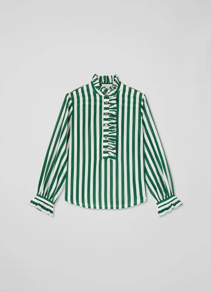Women Tops LKBennett Camille Green And White Stripe CottonSilk Blend Shirt Green White Women Tops LKBennett Camille Green And White Stripe CottonSilk Blend Shirt Green White
