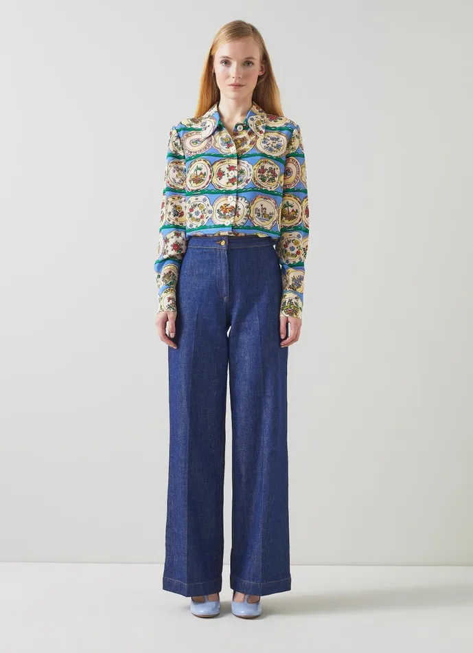 Women Tops LKBennett Erica Plate Print Silk Blouse Multi Women Tops LKBennett Erica Plate Print Silk Blouse Multi