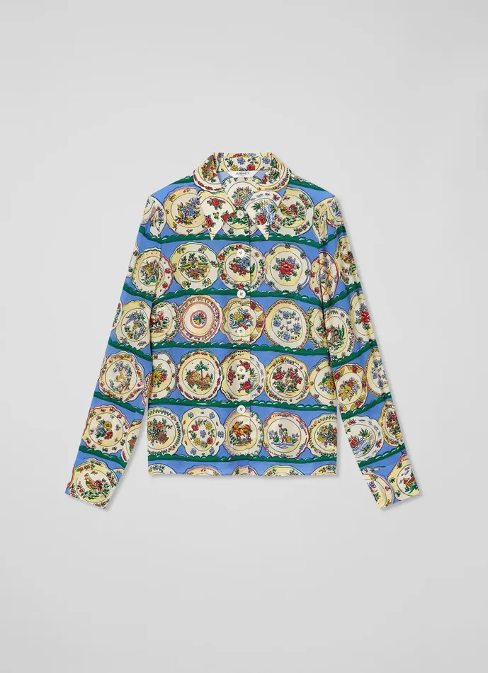 Women Tops LKBennett Erica Plate Print Silk Blouse Multi Women Tops LKBennett Erica Plate Print Silk Blouse Multi